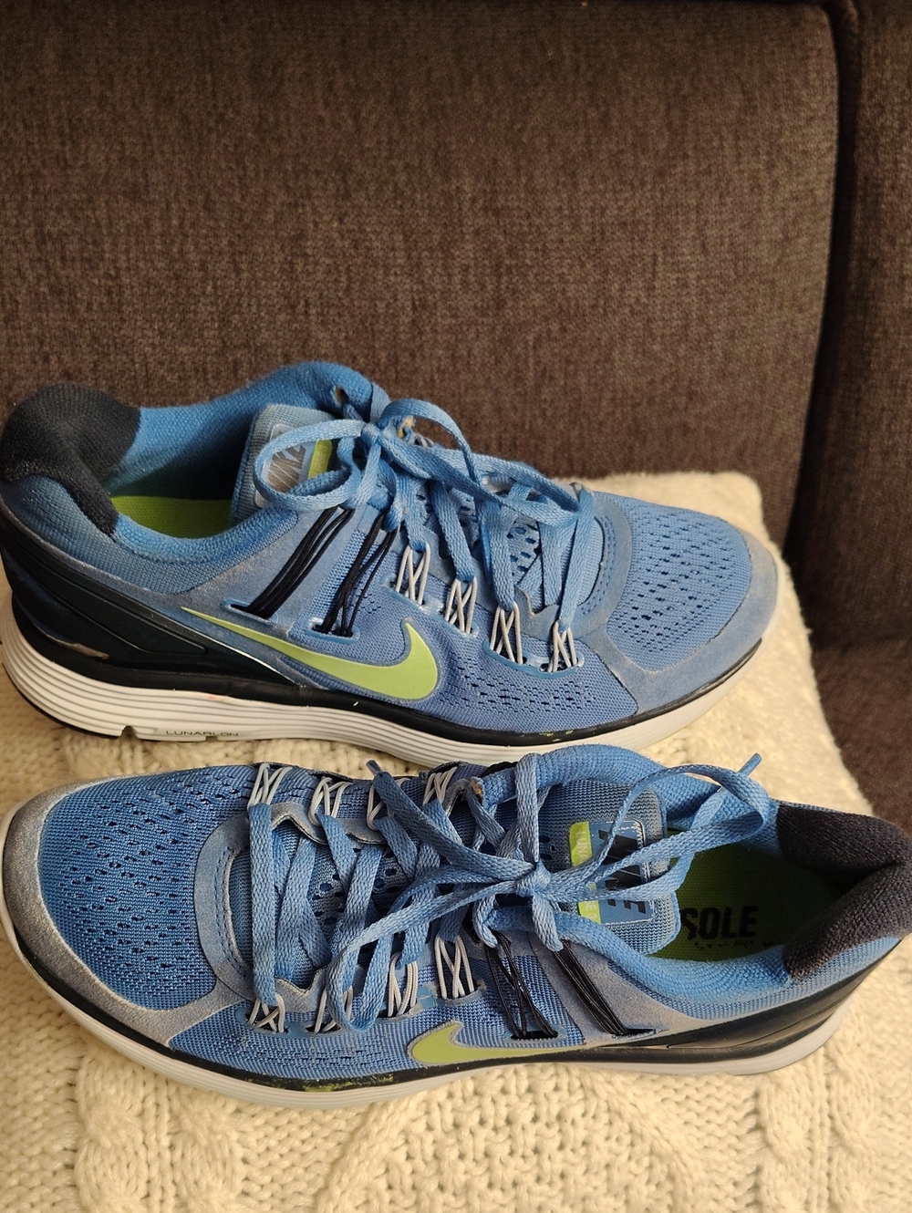 Nike Women's Light Blue Running Shoes with Lime Swoosh